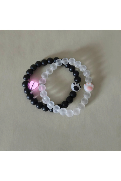 Choice 25.5cm B1240 Luminous Pink Heart Couple Bracelets with Black Footprint...