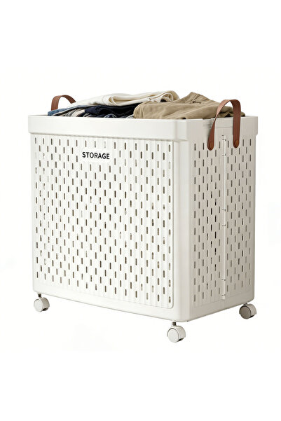 Sinyin Large Foldable Laundry Hamper with Wheels, Ventilated Collapsible Clot...