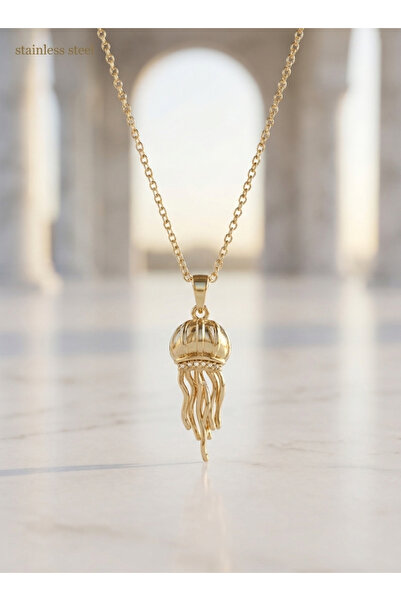 stainless steell 316L Steel Chain Gold Color Jellyfish Model Zircon Stone Nec...