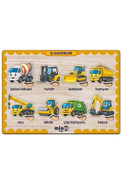 minİQ toys Ahşap Türkçe İş Makineleri Eğitici-Öğretici Yapboz
