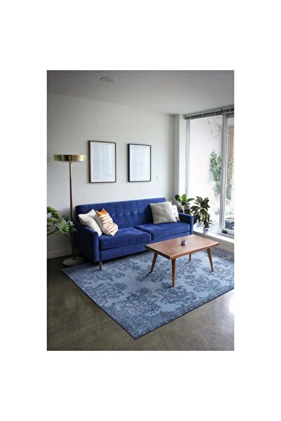 halinet Halı.Net Blue Ethnic Bohemian Washable Non-Slip Living Room Carpet Ar...