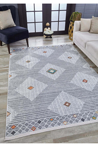 halinet Halı.Net Gray Modern Washable Non-Slip Living Room Carpet Haln-Hln1645
