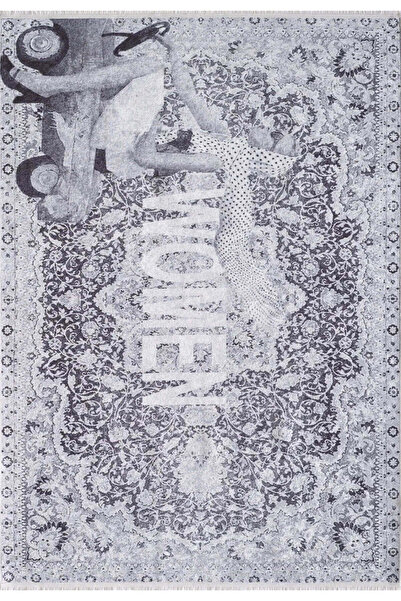 halinet Halı.Net Gray Classic Washable Non-Slip Living Room Carpet Haln-Hln2154