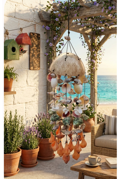 Natural Shelled coconut Feng Shui Door and Balcony Ornament - Handcrafted Wind Bell
