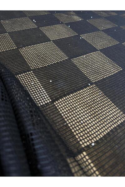METERİAL Sparkling Checkered Mesh Fabric - Sequined Geometric Pattern