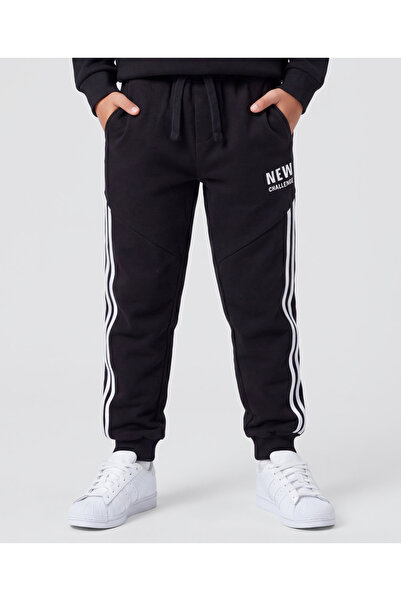 Pine kids Looper Knit Full Length Lounge Pant with Tape Detailing - Black