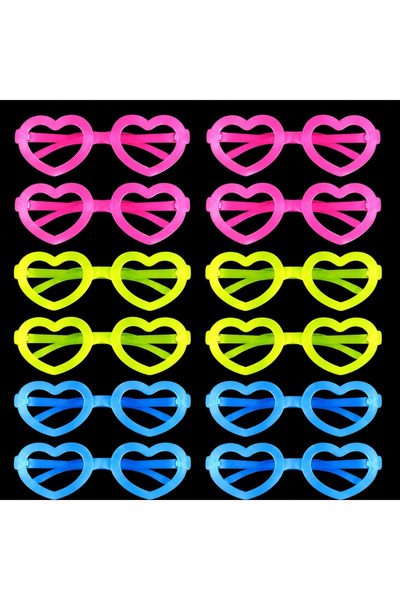 magicool Retro Neon Fluorescent Heart Glasses 12 Pieces – 80S 90S Party Style