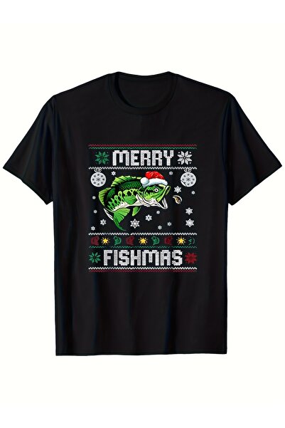 yiou trendy clothing تي شيرت برسومات "Merry Christmas Fish"