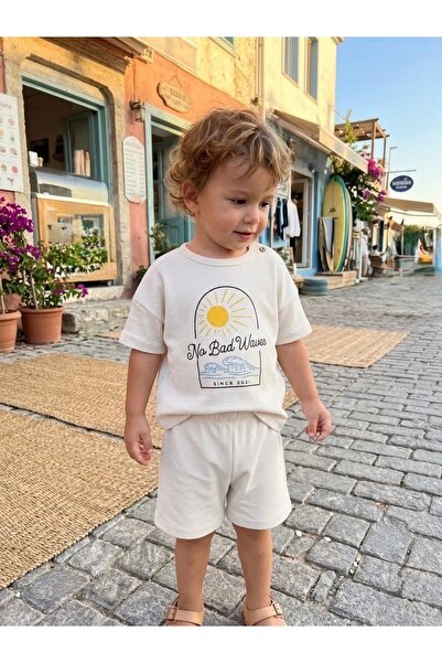 babykugu Unisex Waffle Kumaş Çocuk Bohem İkili Takım