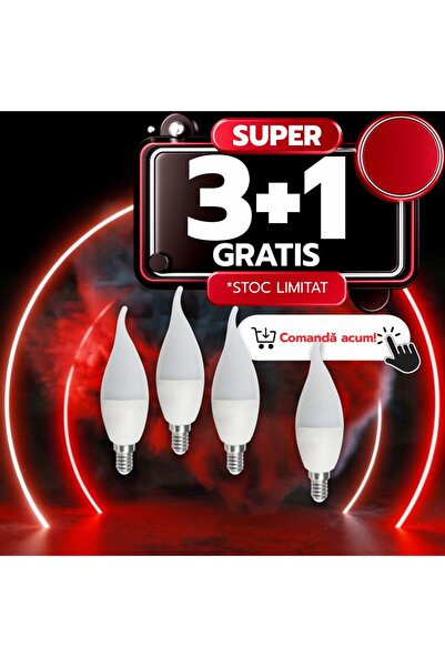 DELIGHT Bec LED Lumanare Flama E14, model C35, 7W= 60W, lumină caldă, 3+1 GRA...