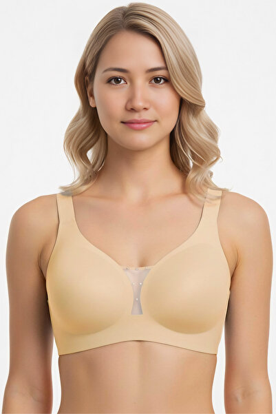 Homay Plus Size Rhinestone Tulle Low-Cut Laser Cut Seamless Bra - One Piece