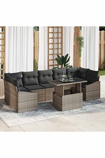 vidaxl Set de canapele pentru gradina cu perna 8 pcs Gri poliratan