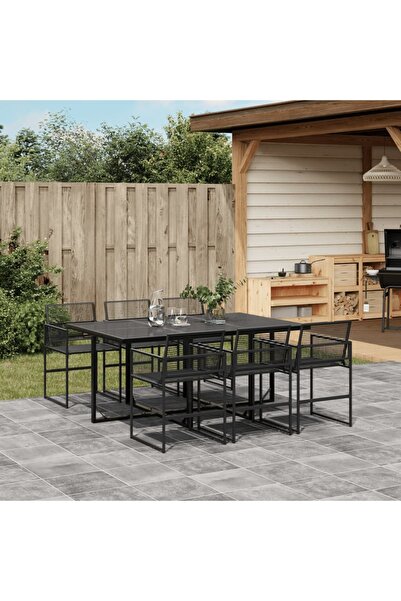 vidaxl Set mobilier de gradina, 7 piese, negru, poliratan