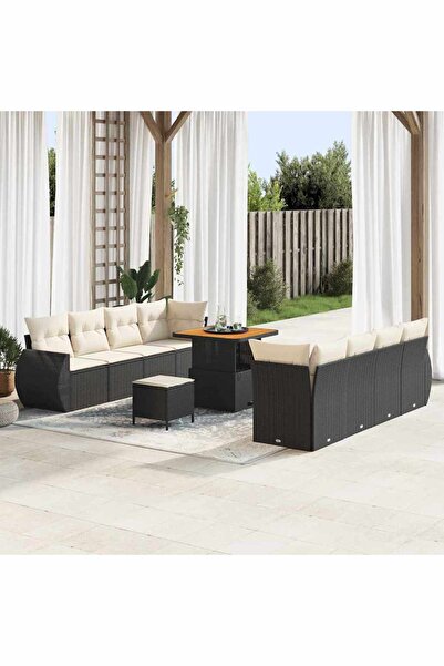 vidaxl Set de canapele pentru gradina cu perna 11 pcs Negru poliratan