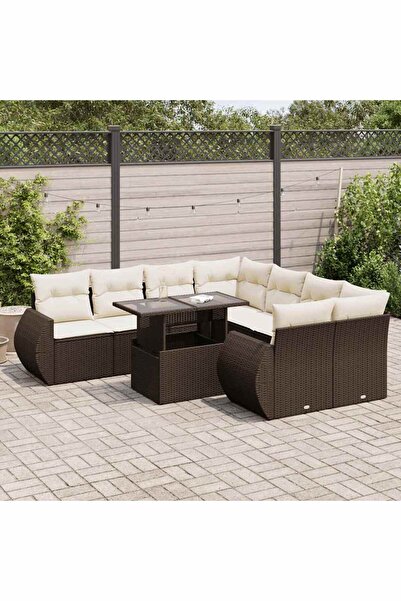 vidaxl Set canapele de gradina cu perne, 9 piese, maro, poliratan