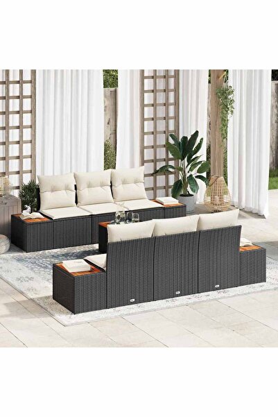 vidaxl Set de canapele pentru gradina cu perna 7 pcs Negru Rattan poli
