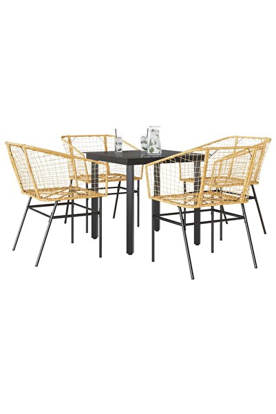 vidaxl Set de sufragerie de gradina 5 piese sticla maro din poli ratan