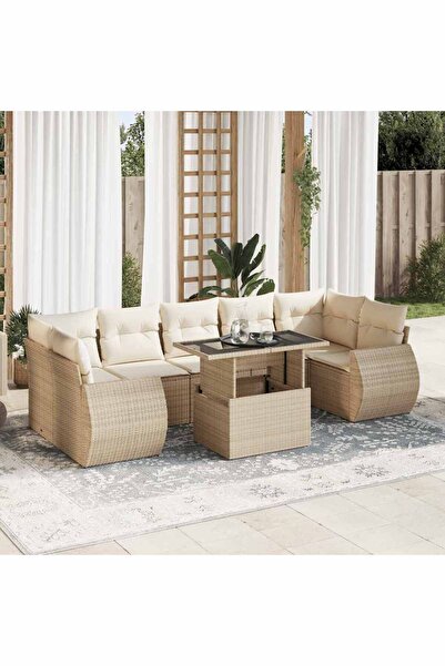 vidaxl Set canapele de gradina, 8 piese, cu perne, bej, poliratan