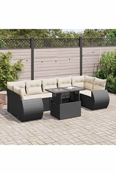 vidaxl Set mobilier de gradina cu perne, 8 piese, negru, poliratan