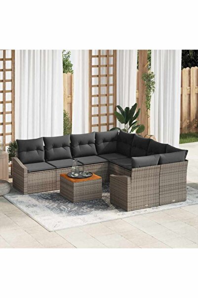 vidaxl Set de canapele pentru gradina 9 pcs Gri poliratan