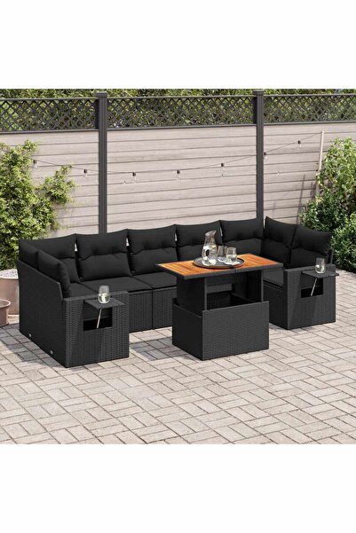 vidaxl Set mobilier de gradina cu perne, 8 piese, negru, poliratan
