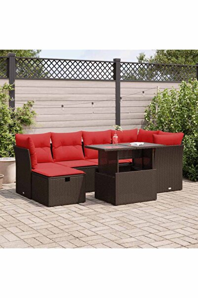 vidaxl Set canapele de gradina cu perne, 7 piese, maro, poliratan