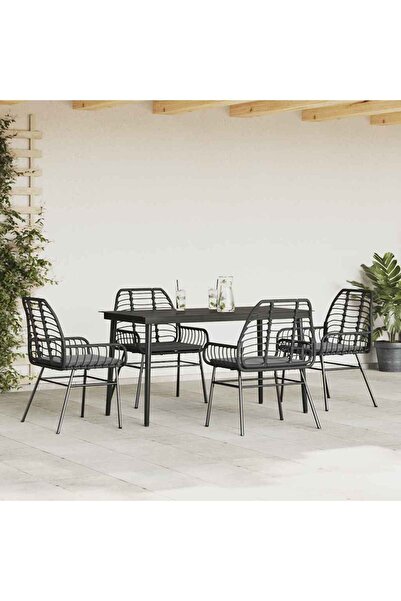 vidaxl Set de sufragerie de gradina 5 piese neagra Sticla Poly Rattan