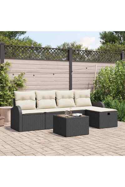 vidaxl Set de canapele pentru gradina cu perna 6 pcs Negru Rattan poli