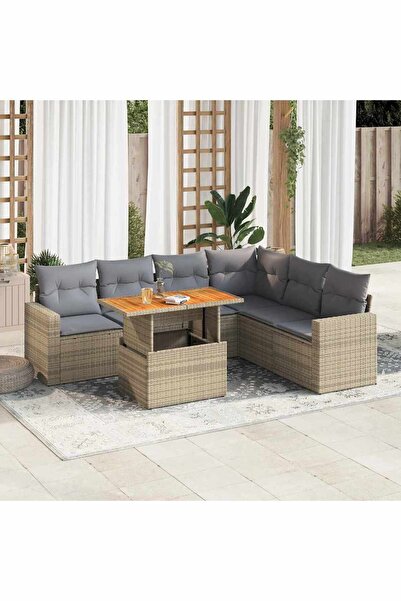 vidaxl Set canapele de gradina, 7 piese, cu perne, bej, poliratan