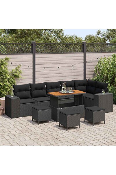 vidaxl Set de canapele pentru gradina cu perna 10 pcs Negru poliratan
