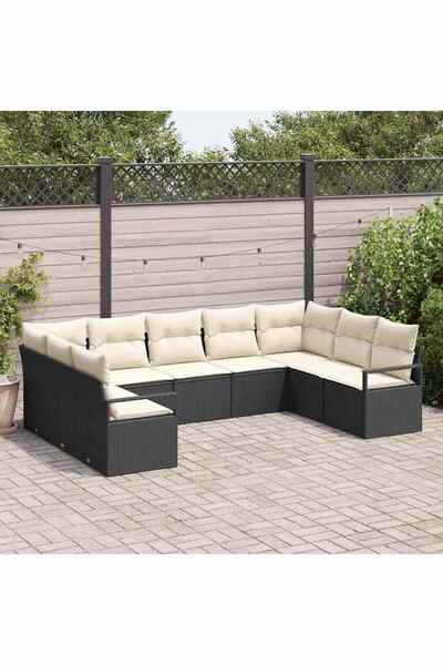 vidaxl Set de canapea cu perna 9 pcs Negru poliratan