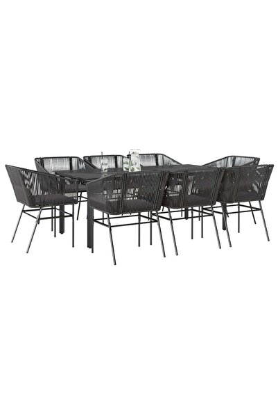 vidaxl Set de sufragerie de gradina 9 piese neagra sticla polirattan