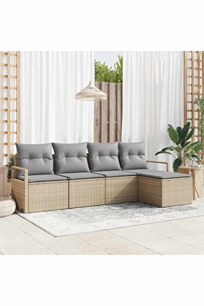 vidaxl Set de canapea cu perna 5 pcs Bej poliratan