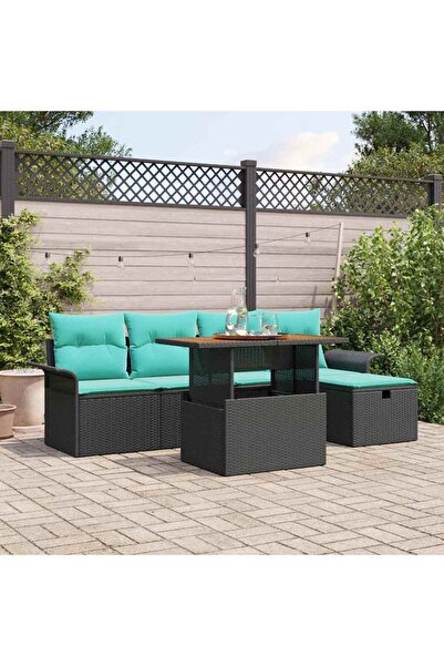 vidaxl Set de canapele pentru gradina cu perna 6 pcs Negru poliratan