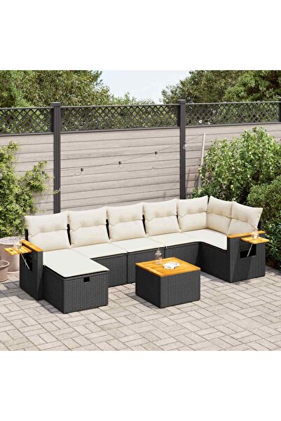 vidaxl Set mobilier de gradina cu perne, 8 piese, negru, poliratan