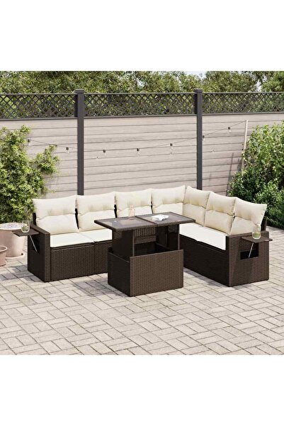 vidaxl Set canapele de gradina cu perne, 7 piese, maro, poliratan