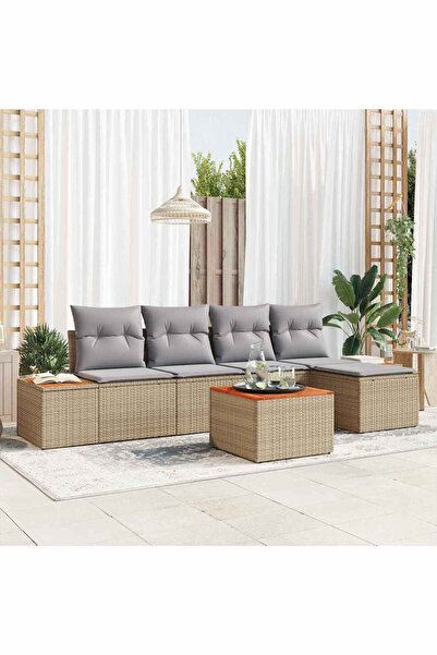 vidaxl Set de canapele pentru gradina cu perna 6 pcs Bej Rattan poli