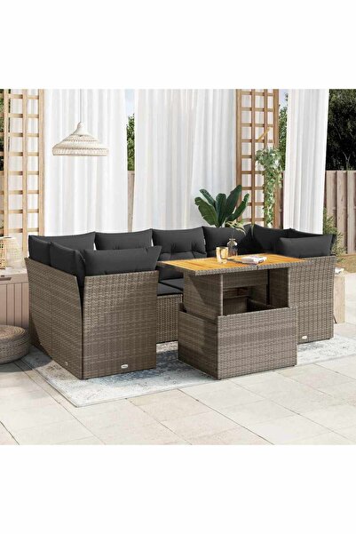 vidaxl Set canapele de gradina, 7 piese, cu perne, gri, poliratan