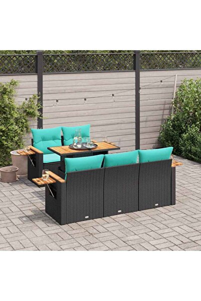 vidaxl Set mobilier de gradina cu perne, 6 piese, negru, poliratan