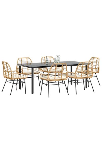 vidaxl Set de sufragerie de gradina de 7 piese sticla poliratan maro
