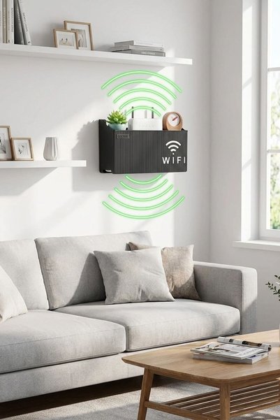 Buffer ®   Wall Mounted Wi-Fi Modem Storage Box (Black) – Cable Organizer Router Shelf Organizer