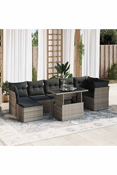 vidaxl Set canapele de gradina cu perne, 8 piese, gri, poliratan