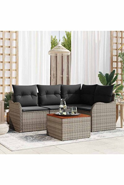vidaxl Set de canapele pentru gradina cu perna 5 pcs Gri poliratan