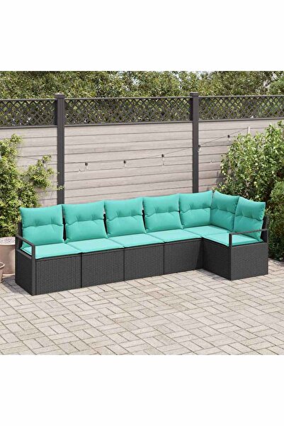 vidaxl Set de canapea 6 pcs Negru poliratan