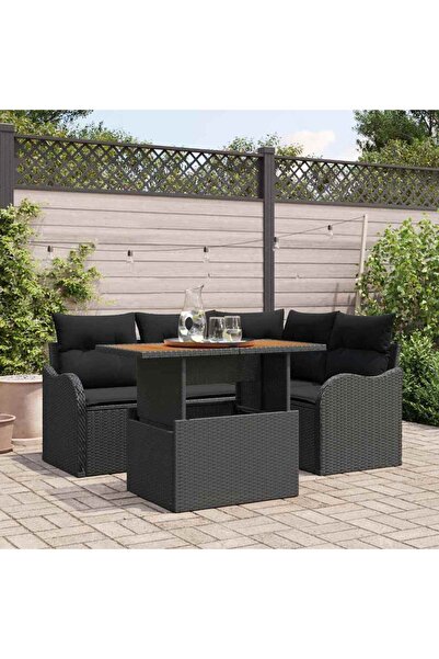 vidaxl Set de canapele pentru gradina 5 pcs Negru Rattan poli