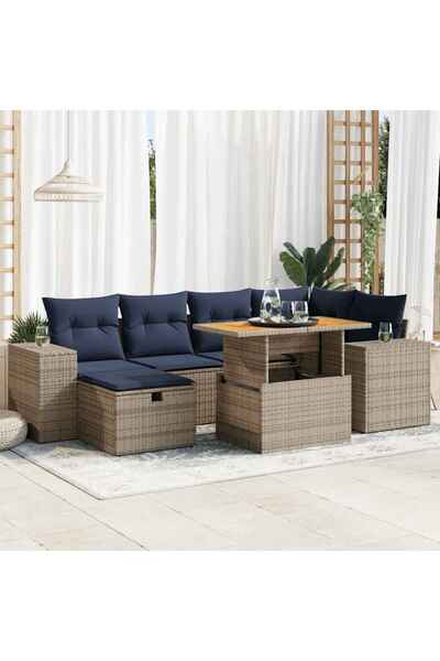 vidaxl Set canapele de gradina cu perne, 7 piese, maro, poliratan