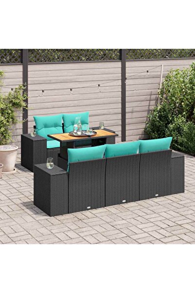 vidaxl Set mobilier de gradina cu perne, 6 piese, negru, poliratan