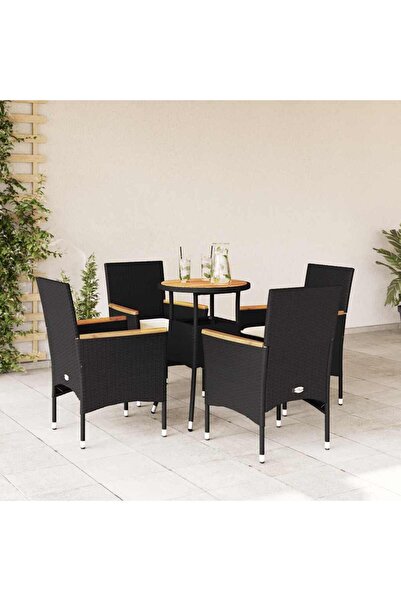 vidaxl Set mobilier gradina perne 5 piese negru poliratan/lemn acacia