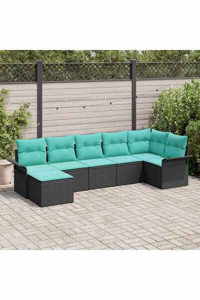 vidaxl Set de canapele pentru gradina 7 pcs Negru poliratan