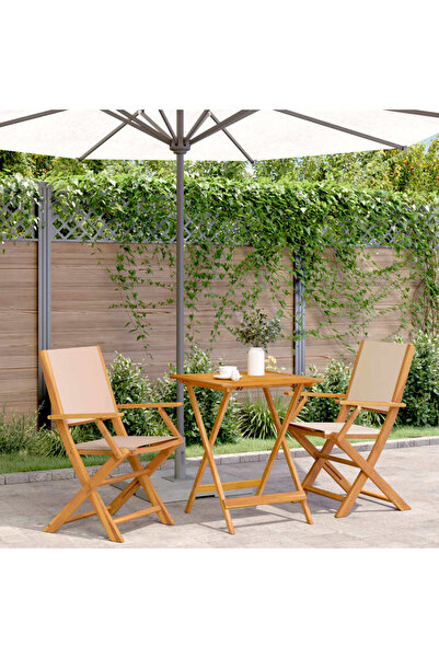 vidaxl Set mobilier bistro, 3 piese, textil bej/lemn masiv